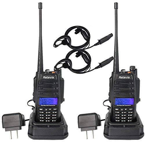 Retevis RT6 방수 2 웨이 라디오 롱 레인지, 고 파워 워키토키, 무전기 성인, 듀얼 밴드 VHF UHF 128 CH LCD IP57 아웃도어 이어폰 (2 팩)