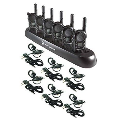 6 Pack of Motorola CLS1410 Walkie Talkie Radios with Headsets & 6-Bank Charger