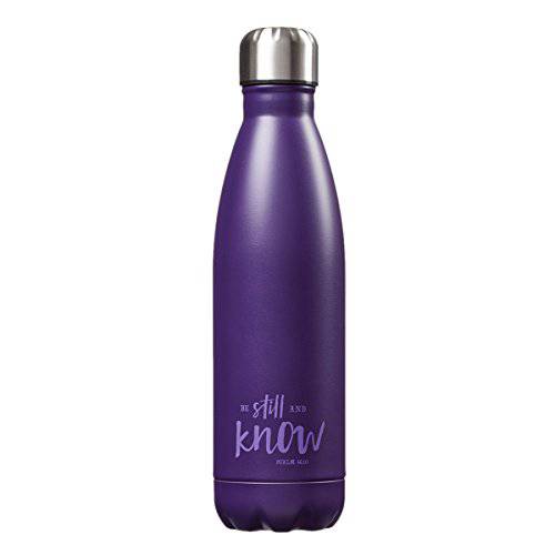 Christian Art Gifts Be Still and Know, Psalm 46:10, Purple Color, Insulated Stainless Steel Water Bottle, Hot or Cold Beverages