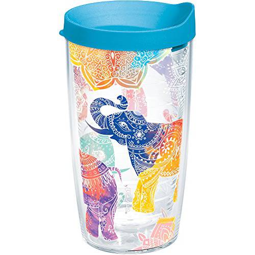 Tervis Mehndi 코끼리 랩 16 온스 텀블러 (Turquoise Lid Clear) (T1)