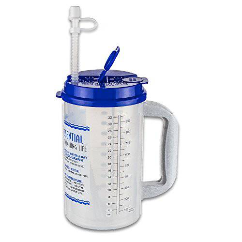 파란 뚜껑이있는 32 온스 절연 냉 음료 병원 머그잔 | 워터 필수 여행용 머그잔