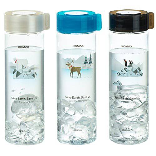 Komax Water and Juice Bottles 18.5oz 3 Pack - 가볍고 휴대가 간편한 여행용 크기 - BPA 프리, 깨지지 않는 트리 탄 플라스틱 - 빨대 및 입 구멍 - 밀폐 된 스크류 캡 - 냉동고 및 식기 세척기 안전