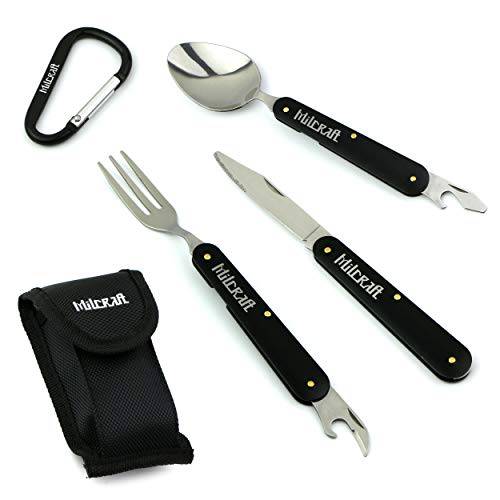 Milcraft Outdoor Cutlery Camping Multifunction Set Knife/Fork/Spoon Bottle/Can Opener Stainless Steel
