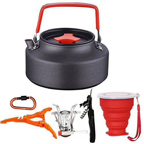 9cs Camping Tea Kettle Stove Canister Stand Tripod Collapsible Cup Carabiner Set Bisgear Mess Kit Backpacking Hiking Gear Outdoors Bug Out Bag Water Kettle Teapot Coffee Pot