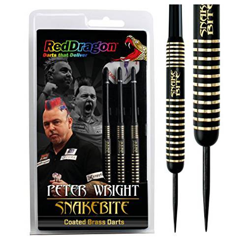 Red Dragon Peter Wright Snakebite 22g - Brass Darts with Flights, Shafts, Case & Red Dragon Checkout Card
