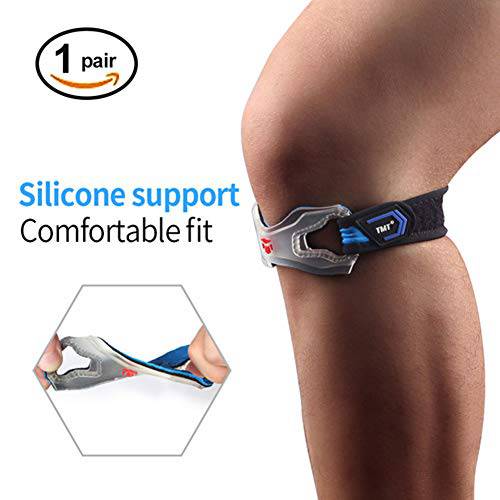 Patella Knee Strap - Unique Silicon Material with 2 Pack - by Fully Adjustable Soft Tendon Brace Band Pad - Pain Relief for Running Arthritis Tennis Basketball Tendonitis