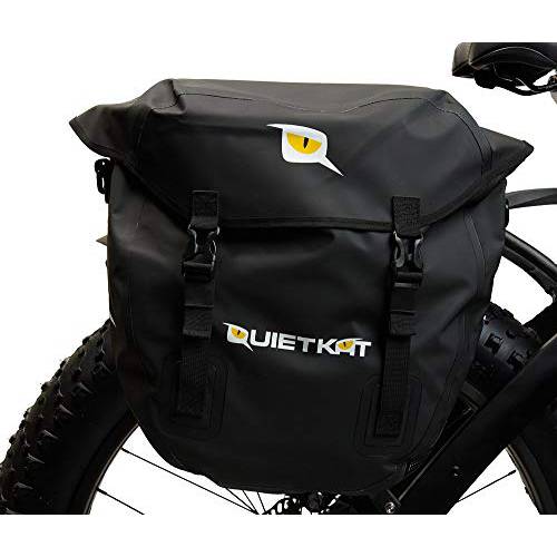 QuietKat 18QKDSB Pannier Saddle Bags for Rear Bike Rack, Waterproof Marine Grade Drybag 3, 300 cubic cm Storage, Black (Set Of 2)