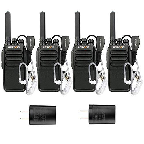 Retevis RT28 Walkie Talkies 4 Pack VOX Hand Free FRS 16 Channels Emergency Rechargeable Two-Way Radios Long Range with Earpiece Headset 2 Pin