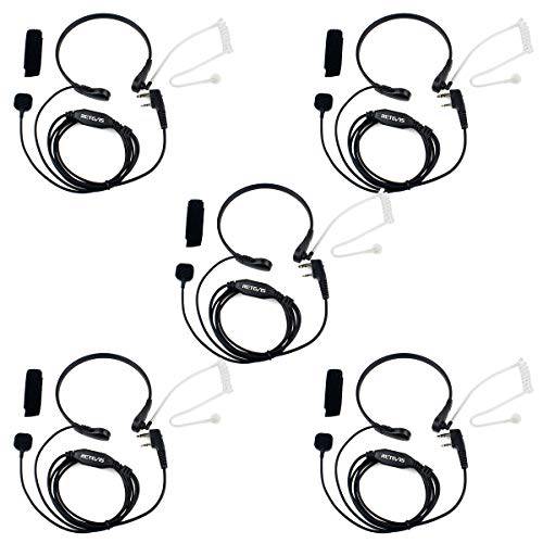 Retevis 2 Pin Throat Mic Covert Acoustic Tube Earpiece with PTT Compatible Baofeng UV-5R BF-888S Retevis H-777 RT22 RT21 RT27 H-777S Walkie Talkies (5 Pack)