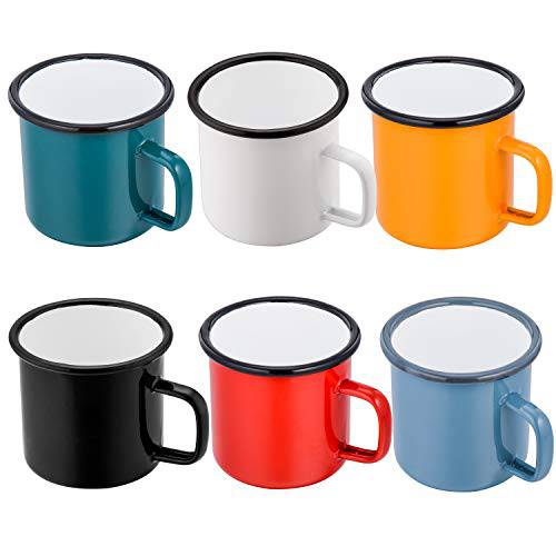 P&P CHEF Enamel Camping Mug, 6 Pack 12 Ounce (355 ML) Coffee Mugs Cups for Indoors and Outdoors, Lightweight & Portable for Breakfast Party Camping Travel Picnic Fishing
