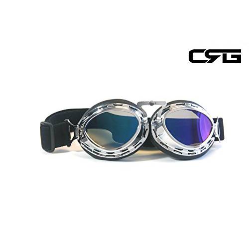 CRG Sports  빈티지 에비에이터 Pilot 스타일 오토바이 크루저 스쿠터 고글 T03 T03SR Multi-color 렌즈, 실버 프레임
