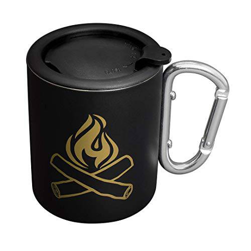 Camping Mug - Double Walled Stainless Steel Tea and Coffee Camping Cup with Handle and Lid