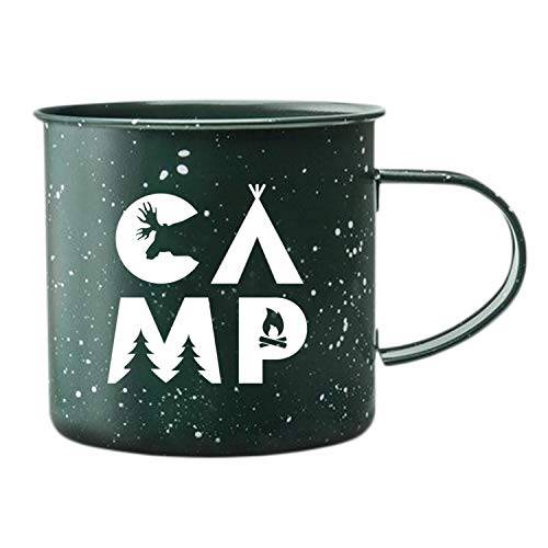 Create Your Space Camping Coffee Mug - Hipster Camp Design on Large Enamel Coated Tin Mug (16 Ounce)