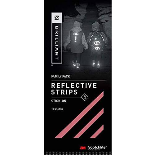 Brilliant Reflective Stick-on Reflector Tape Family Pack: Adhesive Stick-On Stickers for Clothing Made of 3M Scotchlite Reflective Safety Material - Washable and Waterproof - Pack of 10