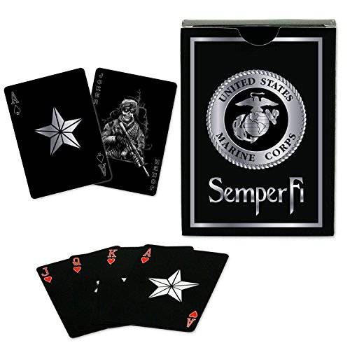 USMC 블랙&  실버 포일 메탈릭,메탈 해병대 플레이 카드