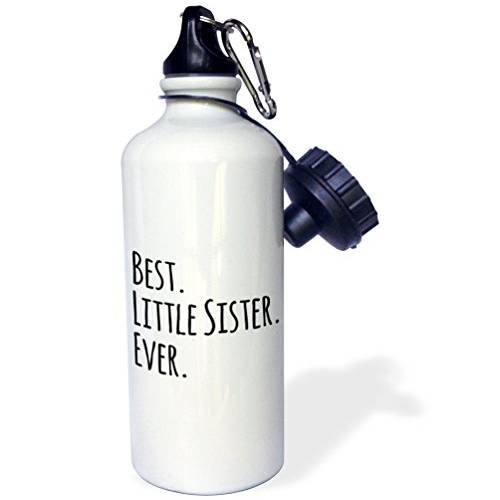 3dRose Best Little 여자형제 Ever-Gifts Younger and Youngest Siblings-Black Text 스포츠 물병, 워터보틀, 21 oz, 화이트