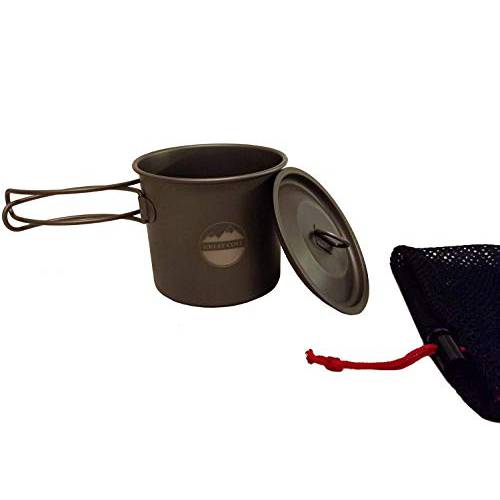 Great Cove Lightweight Titanium 600ml Cooking Pot with Lid and Mesh Bag for Camping and Backpacking