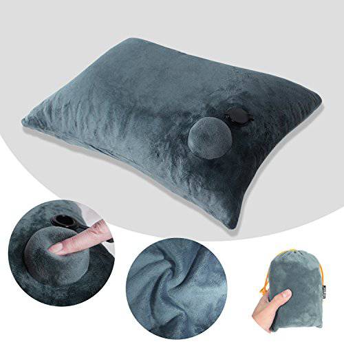 Unigear Inflatable Camping Pillow-Push Button Compressible Air Pillow, Compact and Comfortable for Outdoor Trips, Backpacking, Hiking, Travel, Beach, Airplane, Train, Car (Gray)