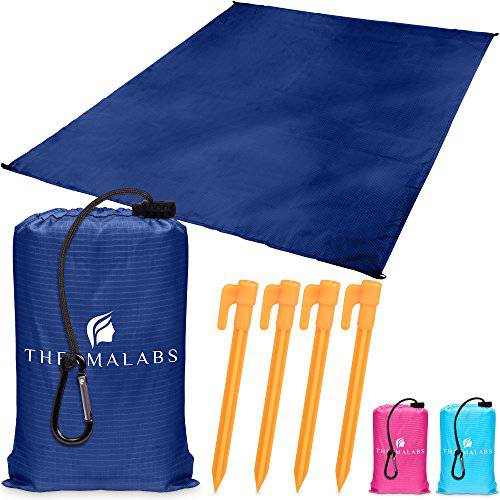 Sandless Beach Mat, Ground Blanket for the Park, Folds to Pocket Size: Take It Anywhere Anti-Sand Waterproof Parachute Sheet for Concerts, Picnics and Festivals. Ultra Lightweight Tarp, Dark Blue