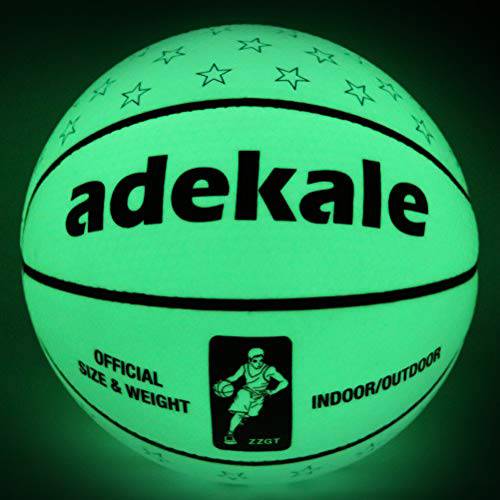 ADEKALE Light Up Basketball Battery-Free, PU Glow in The Dark Basketball, Bright After Sun Shine,Official Size& Weight (Size 7) with Pump for Man,Basketball Toy for Teen Boy