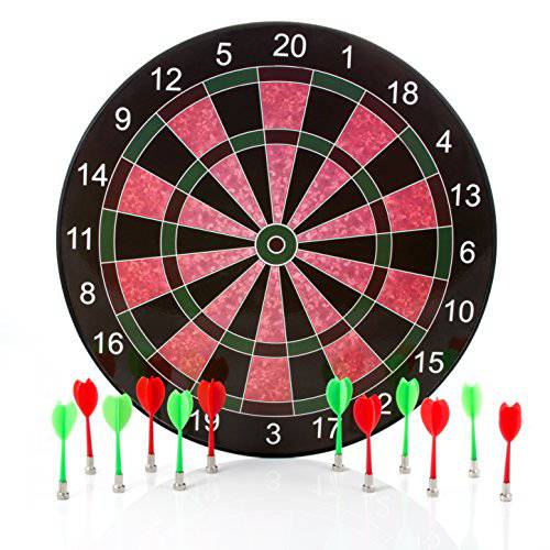 Harbre Magnetic Dart Board 16 Inch Size with 12 Darts 6 Green Darts and 6 Red Darts