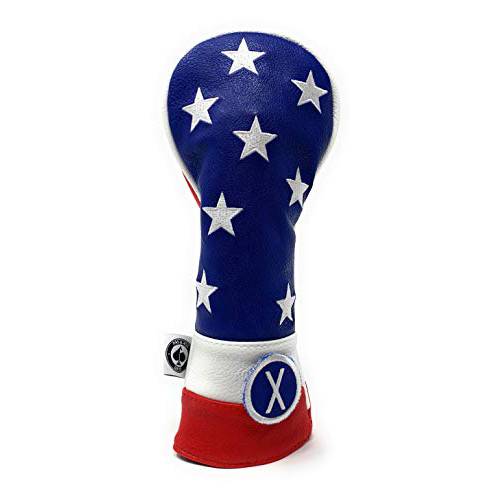 Pins & Aces Golf Co. USA Tribute Premium Headcover - Quality Leather, Hand-Made Golf Wood Head Cover - Style Customize Your Golf Bag - Tour Inspired, American Stars & Stripes Design