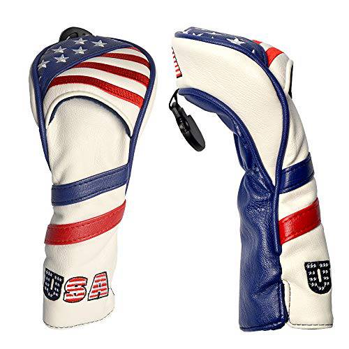 COOLSKY 1PC Golf Club Head Cover USA Flag for Driver Fairway Wood Hybrid Putter Club Synthetic Leather Patriotic Headcover Protector Fit for Most Golf Brands