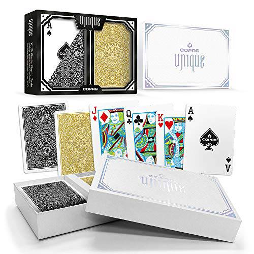 Copag  독특한 럭셔리 디자인 100% 플라스틱 플레이 카드, 포커 사이즈 레귤러 인덱스 블랙/ 골드 Double-Deck 세트