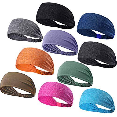 Peicees 10 Pack Women’s Yoga Sport Athletic Workout Headband for Running Sports Travel Fitness Elastic Wicking Non Slip Lightweight Multi Style Bandana Headbands Headscarf Fits All Men and Women