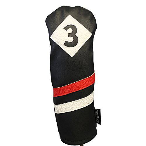 Majek Retro Golf Headcover Black Red and White Vintage Leather Style 3 Fairway Wood Head Cover Classic Look