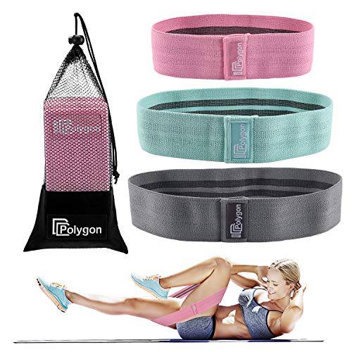 Polygon Booty Resistance Exercise Bands, Fabric Non Slip Hip Bands for Squats, Legs, Butt, Thigh and Hip Workout, Thick Wide Fitness Loop Circle Set of 3