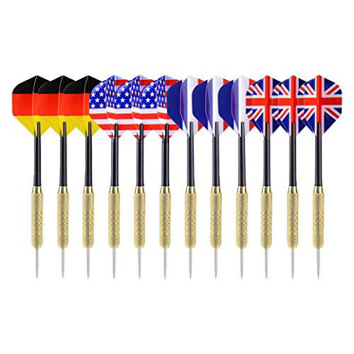 Ohuhu Steel Tip Darts with National Flag Flights, Copper Barrels and Extra Dart Rods, Multi Choice: 12, 24 Pack