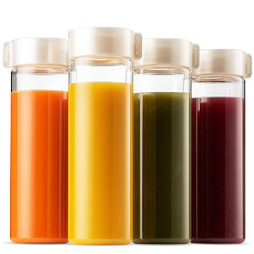Komax juice 병 18.5-oz | Set-of-4 리유저블,재사용 juice&  점잖은사람 병 | 프리미엄 BPA-Free 플라스틱, 파편방지, 새지않는,  냉동&  식기세척가능 | 와이드 입구 juice&  점잖은사람 보관함