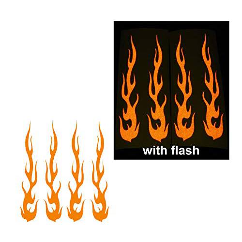 CUSHYSTORE  오렌지 핫 로드 파이어 전통문양 Flame Ignite 레트로 반사 데칼,도안 스티커 1x5 모터바이크 자전거 헬멧 지팡이 4 팩
