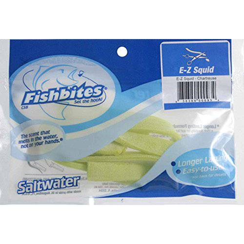 Fishbites 0093 E-Z Squid 바닷물 롱래스팅 미끼, Chartreuse, 2-Pack