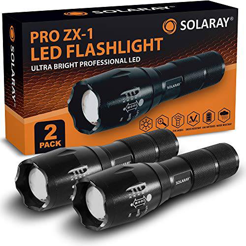 (New) SOLARAY 소형,휴대용 LED 전술 손전등  프로페셔널 Series ZX-1 (2 팩)  슈퍼 브라이트 고 루멘  5 라이트 모드, 조절가능 포커스, 아웃도어 방수