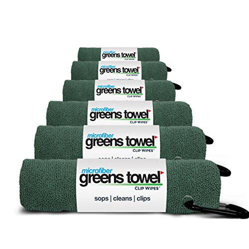 Greens Towel 6 팩 Forest | the 편리한 골프 수건, 타월 | 극세사 16x16 클립 ( Forest 그린)