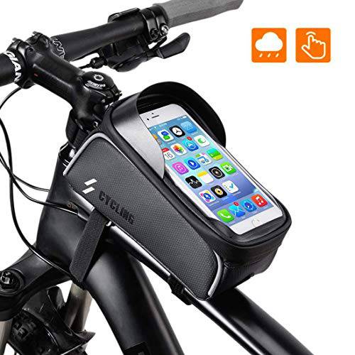 AVNICUD 자전거 전화 가방 방수 자전거 전면 프레임 탑 튜브 가방, 산악 자전거 전화 전면 튜브 마운트 가방 아이폰 X 최대 XS 8 플러스 삼성 S9 (6.0 인치 이하)