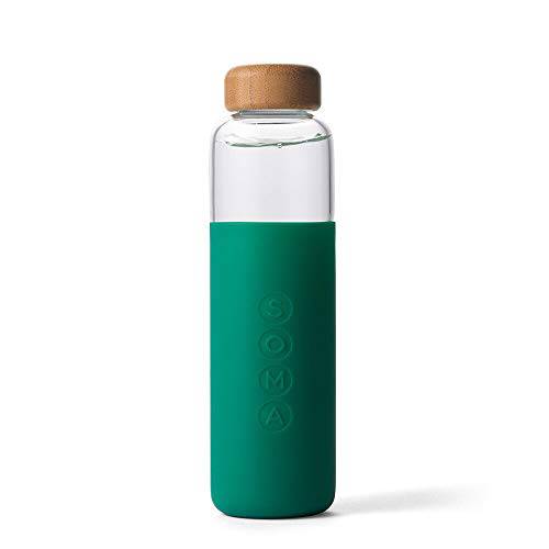 Soma BPA-Free 글래스 물병, 워터보틀 실리콘 슬리브, 에메랄드, 17oz