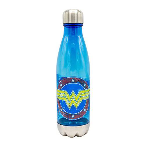 Silver Buffalo DC 코믹스 Wonder Woman 음식물튀김 페인트 로고 플라스틱 엣지 물병, 워터보틀, 20 oz, 다양한색