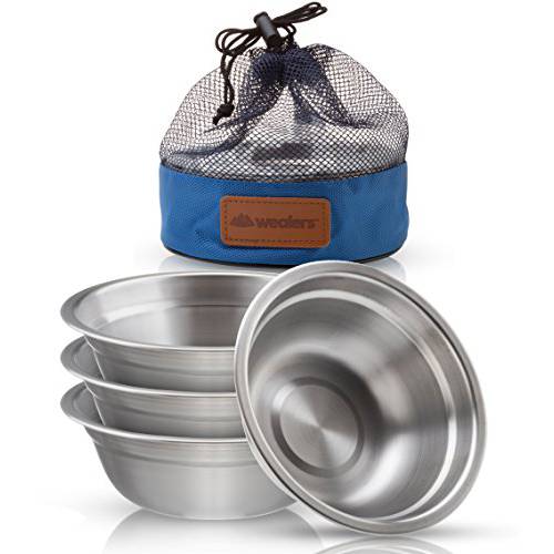 Wealers  스테인레스 스틸 그릇 세트 - 6 인치 Ultra-Portable 식기 라운드 BPA 프리 볼 매쉬 여행용 백 아웃도어 캠핑 | 등산 | 피크닉 | BBQ | 비치