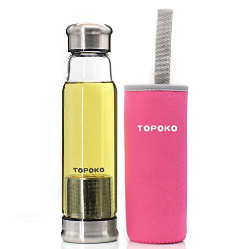 TOPOKO 18.5 Ounce 탑 레벨 퀄리티 Stylish Environmental Borosilicate 인퓨저 글래스 물병, 워터보틀 실버 나일론 슬리브 (그레이)