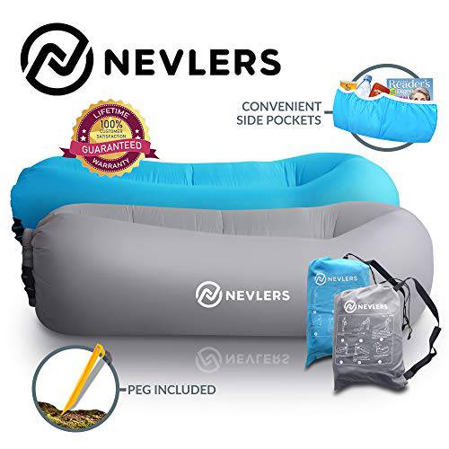 Nevlers 2 팩 팽창식 Lounger 사이드 포켓 and 매칭 여행용 백 - 블루&  그레이 - 방수 and 휴대용 - Great and 간편 to Take to The 비치, 공원, 수영장, and as 캠핑 악세사리
