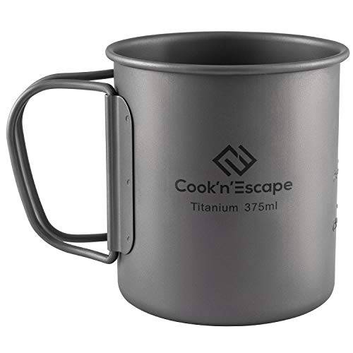 COOK’N’ESCAPE 375ml 티타늄 컵 캠핑 머그잔 폴더블 손잡이 티타늄 Pot 아웃도어 용기 배낭여행 Open 파이어