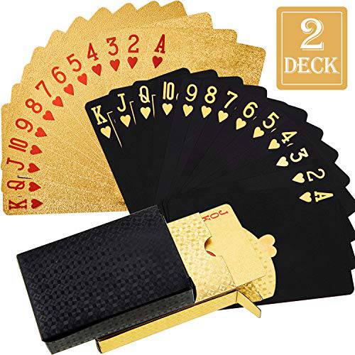 2 데크 블랙 and 골드 플레이 카드 방수 포커 카드 플라스틱 애완동물 포커 카드 Novelty 포커 게임 툴 패밀리 카드 게임 파티