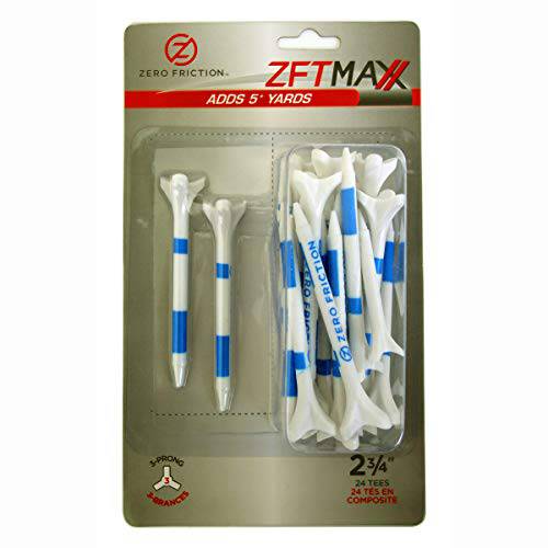 Zero Friction  유니섹스 MAXX 3-Prong 2-3/ 4 골프 티, 화이트/ 블루 (24 티/ 팩) 화이트