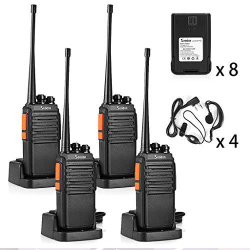Seodon  워키토키, 무전기 성인 롱 레인지 원 엑스트라 배터리 Each 라디오 충전식 4 팩 GMRS/ FRS 2 웨이 라디오 UHF 400-470Mhz 이어폰/ 헤드셋