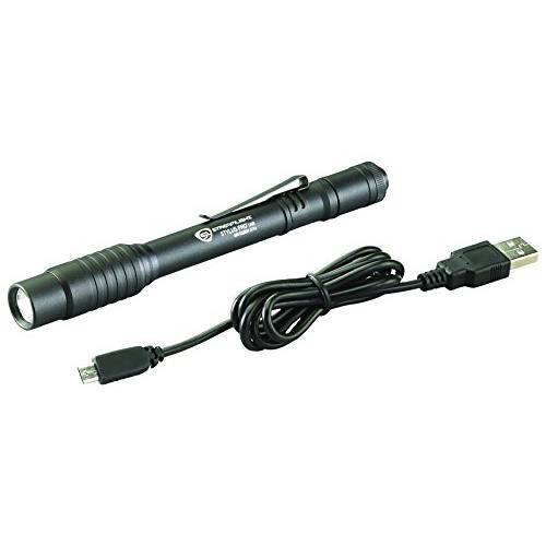Streamlight 66134 스타일러스 프로 USB 충전식 펜라이트 홀스터 and 블랙/ 화이트 LED - 250 루멘