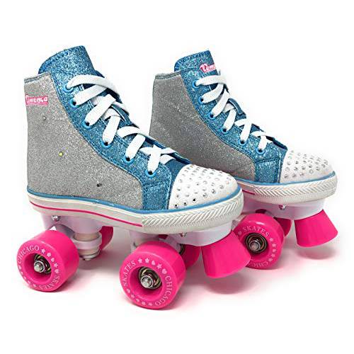 Chicago Skates Girls 패션 쿼드 스케이트 플래시 라이트 - 글리터, 빤짝이 실버/ 청록색/ 핑크