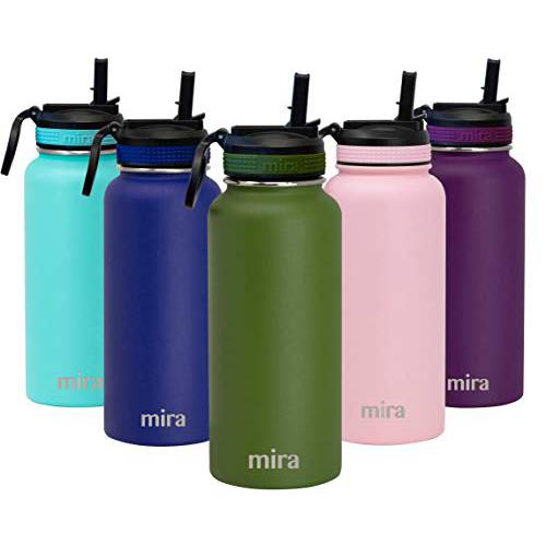 MIRA 32 oz 스테인레스 스틸 물병, 워터보틀 빨대 뚜껑 - 하이드로 진공 보온,보냉 메탈 Thermos 플라스크 유지 콜드 24 시간, 핫 12 시간 - BPA-Free 빨대 캡 - 올리브 그린